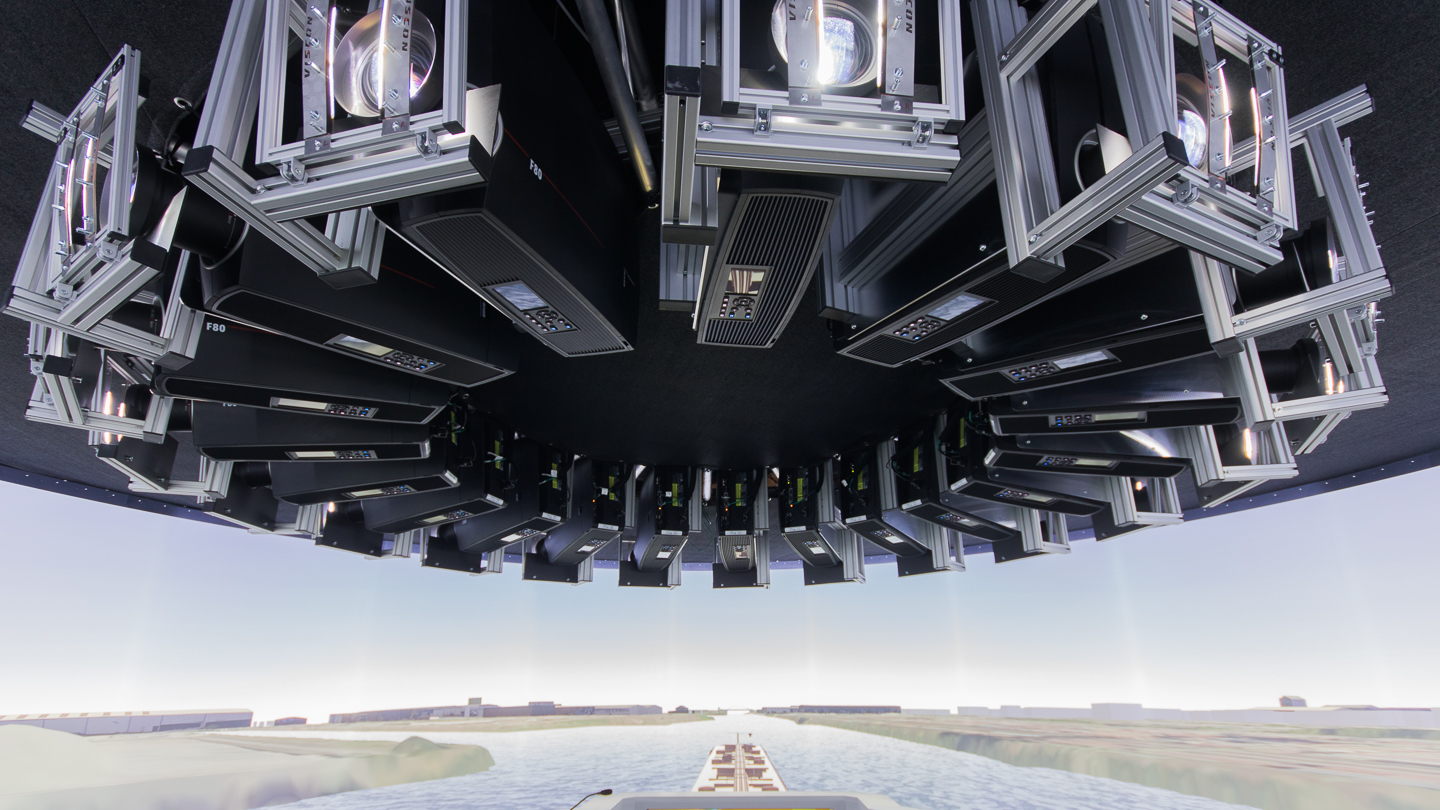 Die Projektion erfolgt mit 19 3D-fähigen Projektoren. Zusammen mit einem 8-Kanal Surround-Sound-System ergibt sich so eine äußerst realistische Darstellung der Umgebung.